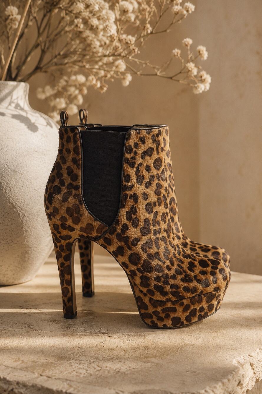 VINCE CAMUTO Leopard Print Cow Hair Leather Platform Boots Size 6